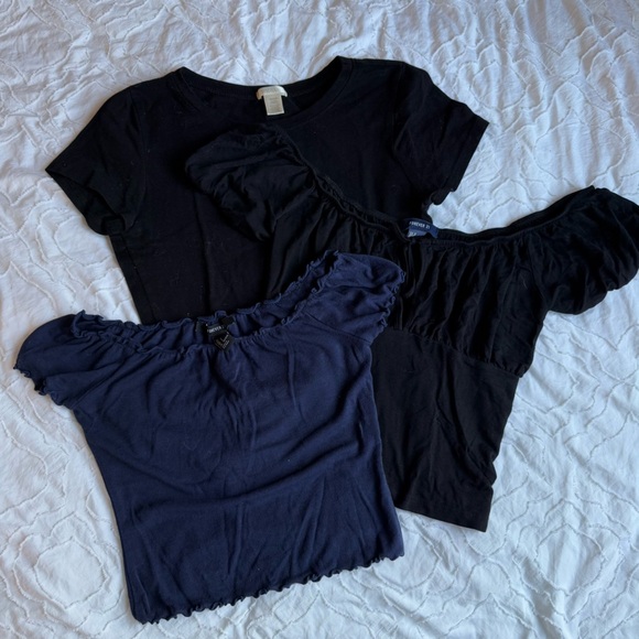 Forever 21 Bundle of Crop Tops Navy and Black Tie Lettuce Trim - Picture 1 of 4